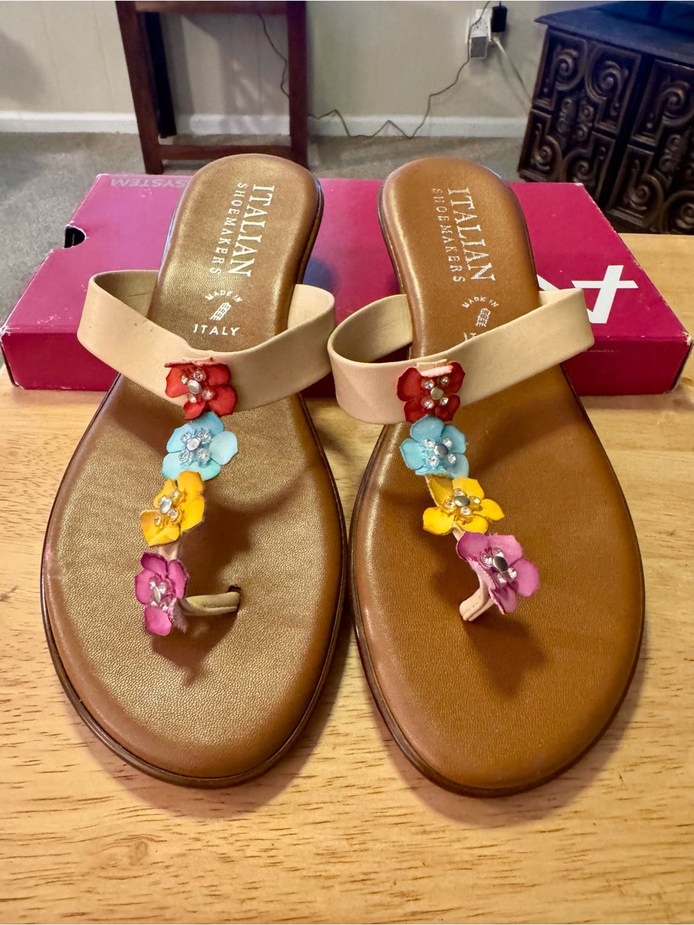 Italian Shoemakers Beige Sandals with Multicolor Floral Accents